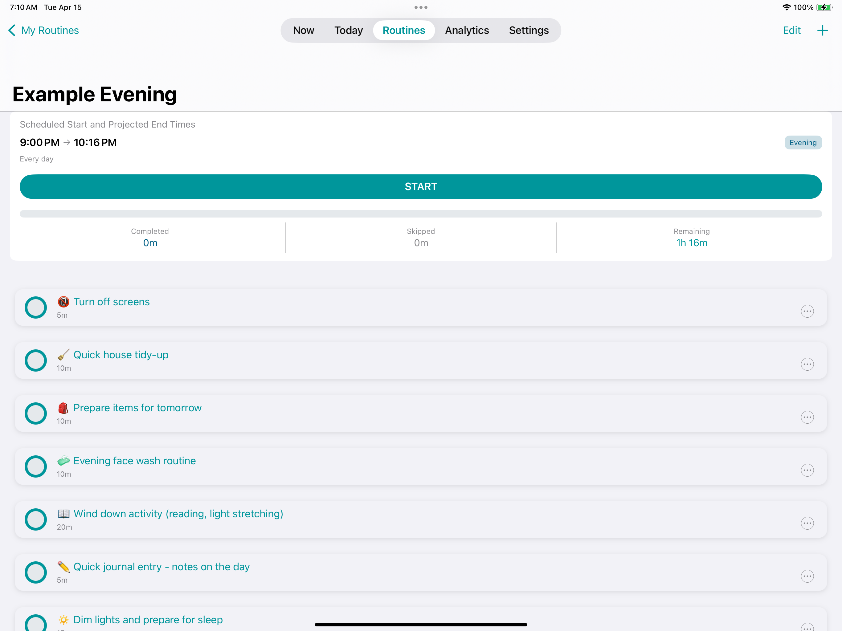 iPad Routine Details